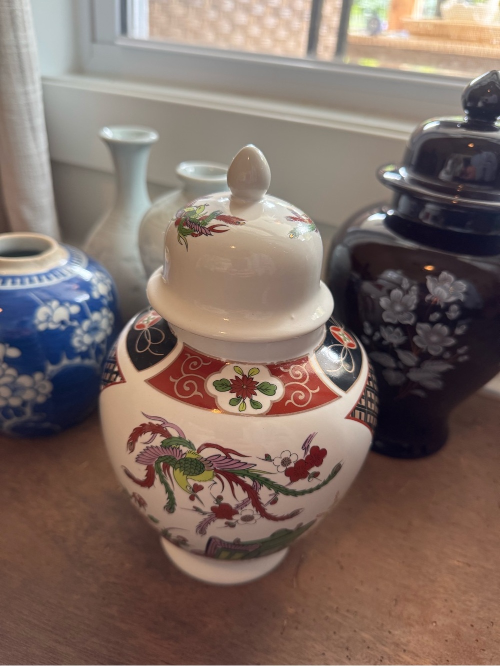 Decorative Porcelain Ginger Jar with Red and Green Floral Motif